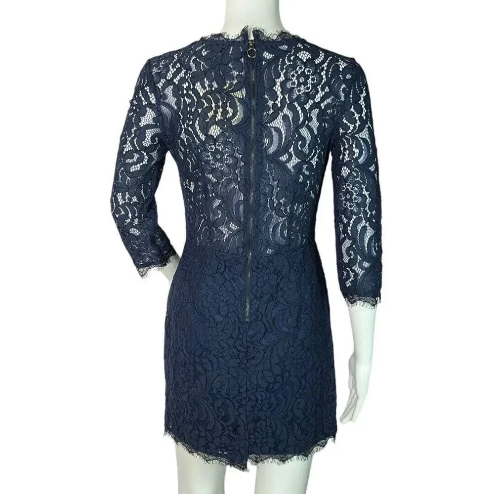 Dress Forum Sheath Dress Navy Blue Lace 3/4 Sleeve‎ Cocktail Dress Mini Dress S